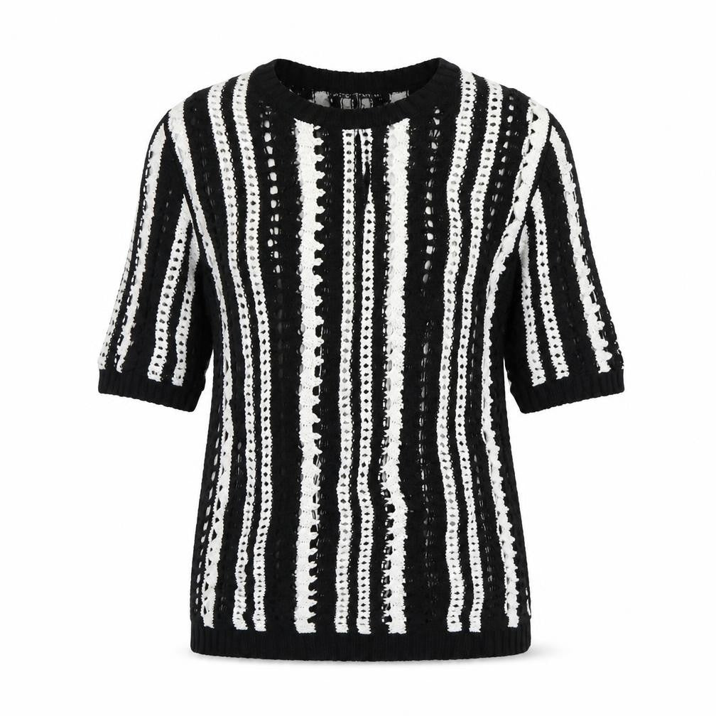 Front view of BHM women’s black striped jumper, size M