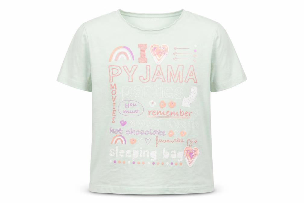 Front view of Nutmeg girls’ green basic t-shirt, size 12-13, years