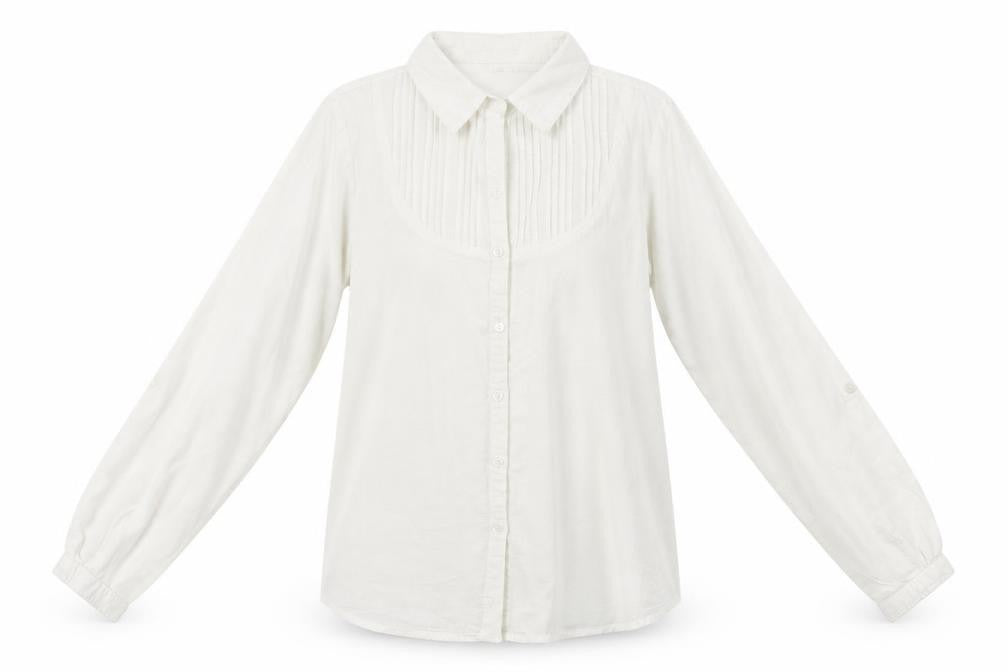 Front view of Young Dimension girls’ white basic button-up, size 10-11, years