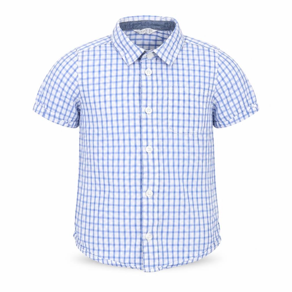 Front view of M&Co boys’ blue basic button-up, size 3-4, years