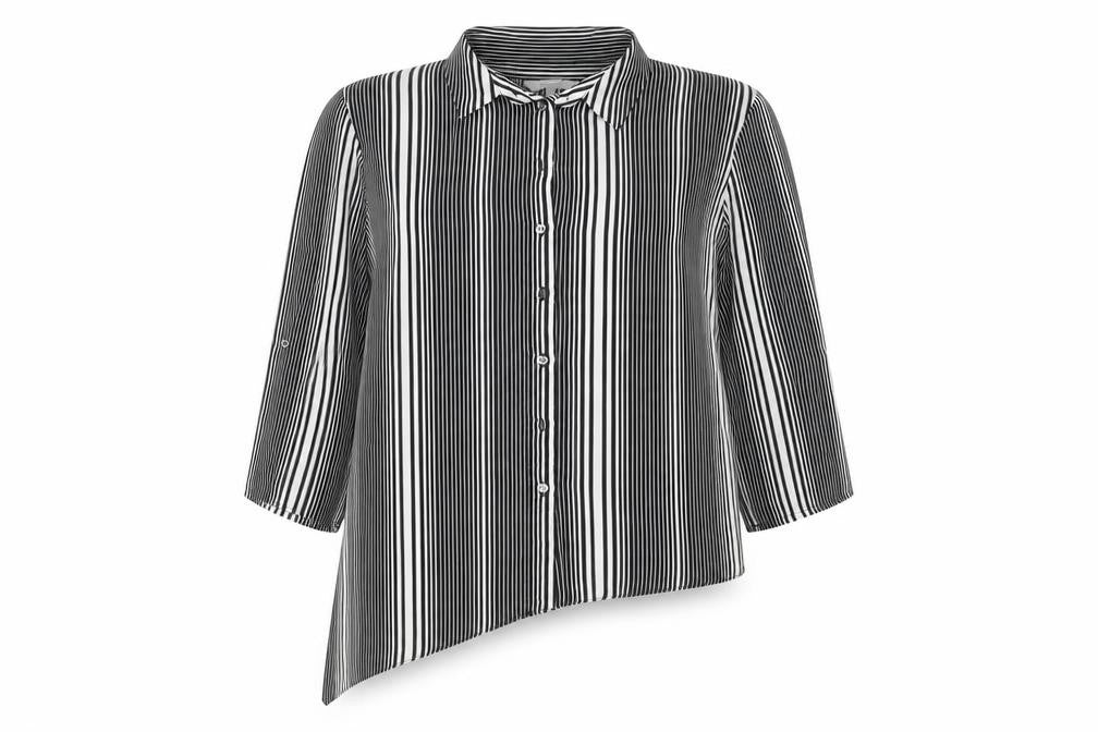 Front view of Peacocks women’s white striped basic button-up, size UK 14