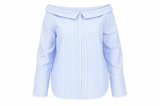 Front view of New Look women’s blue basic button-up, size UK 16