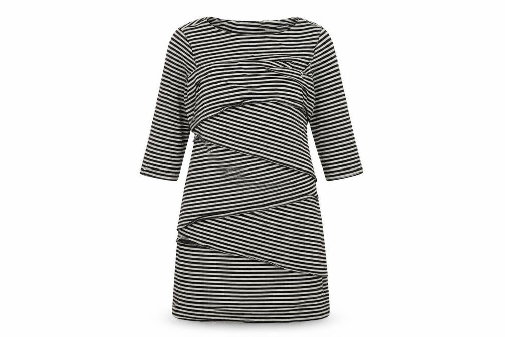 Front view of Emma & Michele women’s white striped a-line, size S