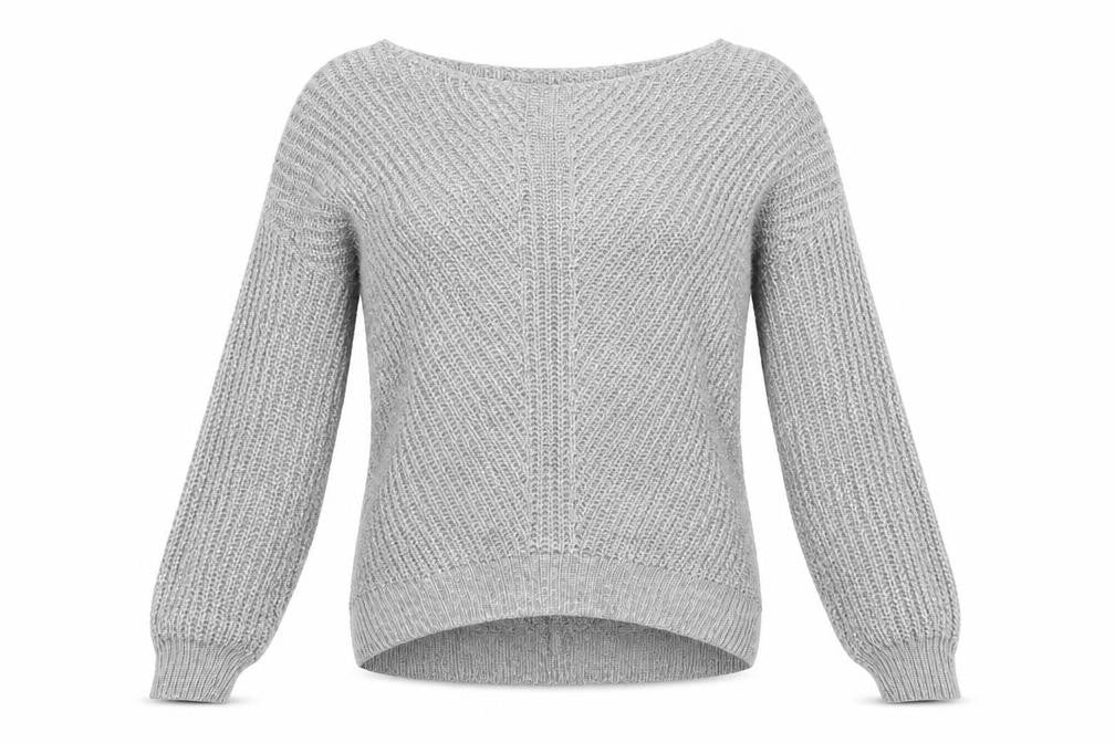 Front view of Tu women’s grey knit cardigan jumper, size UK 8