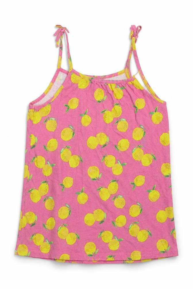 Front view of H&M girls’ pink basic tank, size 8-9, years - lemons