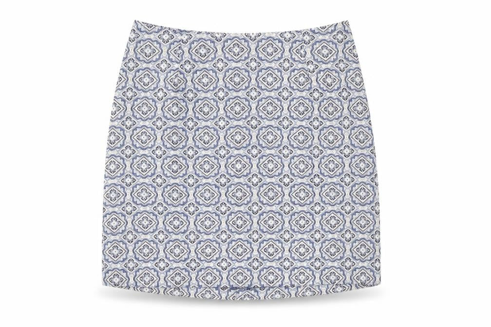 Front view of New Look women’s blue argyle/diamond a-line set, size UK 8