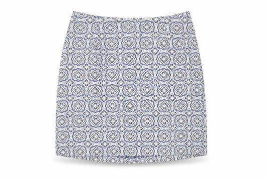 Front view of New Look women’s blue argyle/diamond a-line set, size UK 8