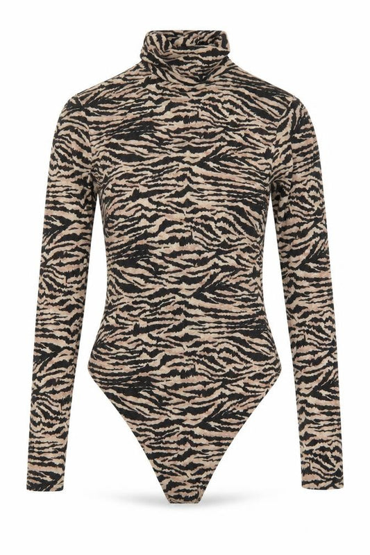 Front view of I SAW IT FIRST women’s brown animal print bodysuit one-piece, size UK 6