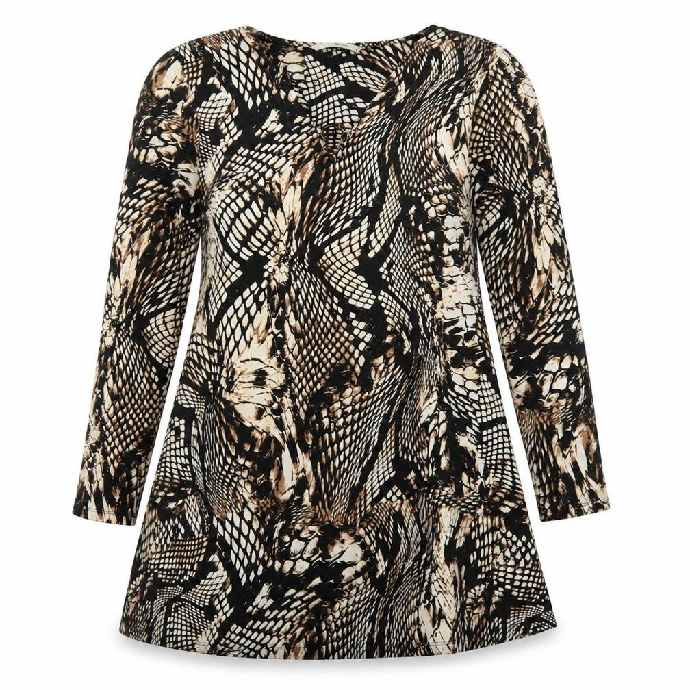 Front view of Tu women’s brown animal print a-line, size UK 12