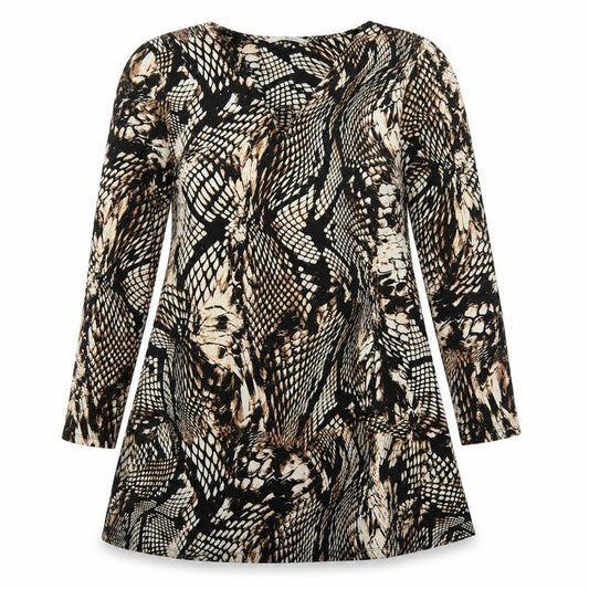 Front view of Tu women’s brown animal print a-line, size UK 12