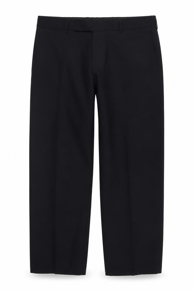 Front view of Preworn men’s blue trousers, size 34, 29-inch leg