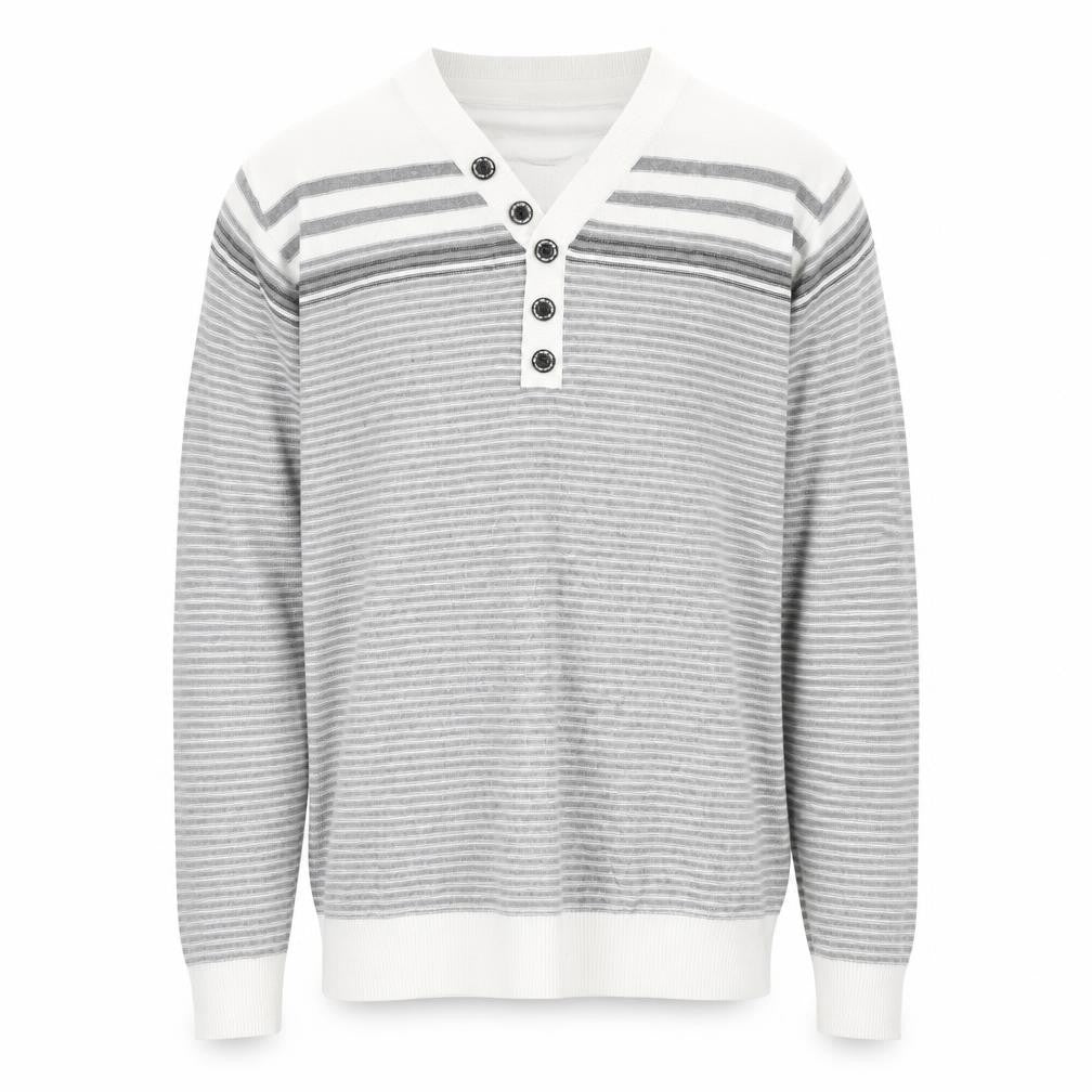 Front view of George men’s grey striped knit jumper, size L