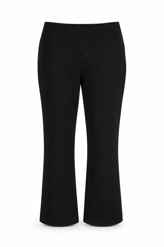 Front view of Topshop women’s black trousers, size UK 12, 25-inch leg