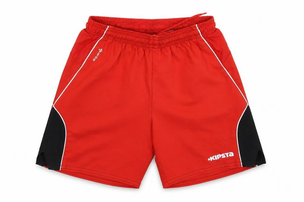 Front view of Kipsta boys’ red bermuda shorts, size 8, years
