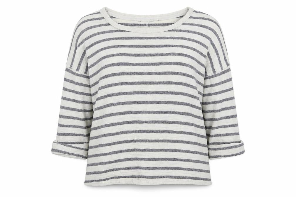 Front view of New Look women’s white striped knit jumper, size UK 10