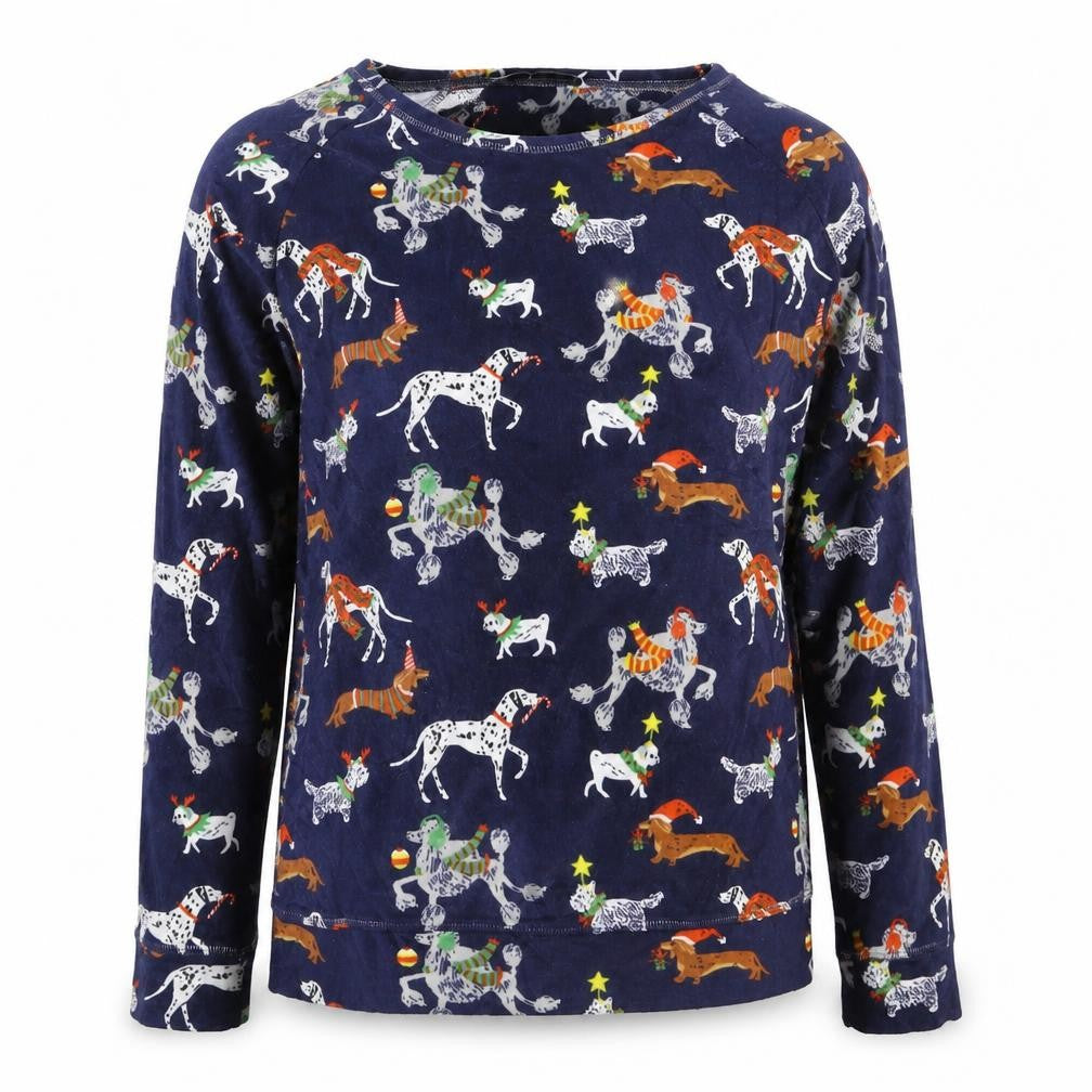 Front view of Tu women’s blue solid fleece top pyjama top, size UK 8