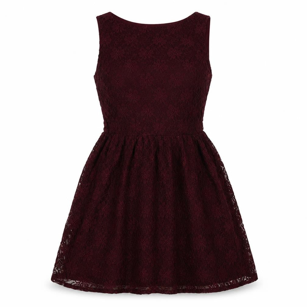 Front view of ruby rocks bty women’s red colourblock fit & flare, size UK 10