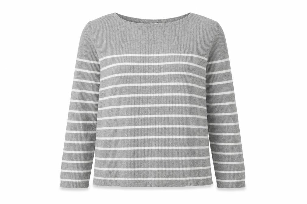 Front view of Gap women’s grey striped jumper, size S