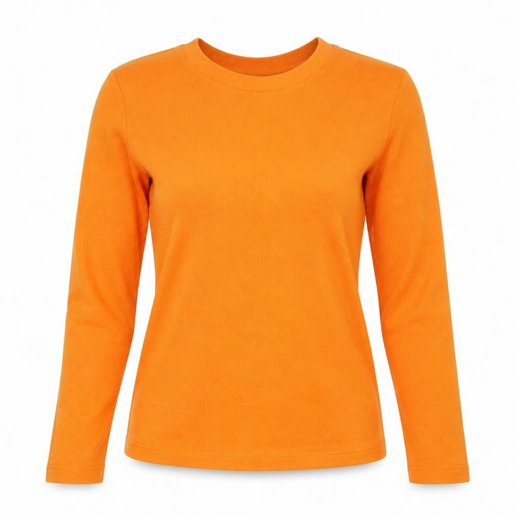 Front view of H&M women’s orange pullover sweatshirt, size S