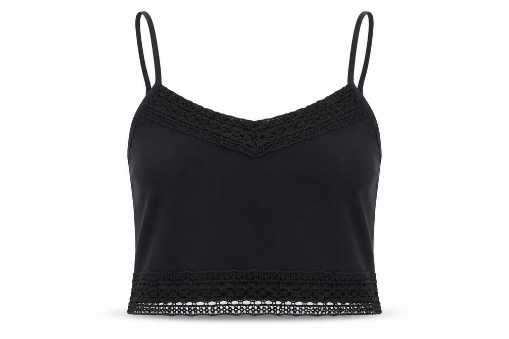 Front view of Primark women’s blue cropped tank, size UK 8