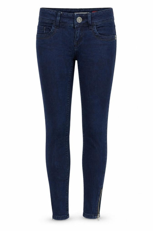 Front view of QS women’s blue denim skinny jeans, size UK 34, 27-inch leg