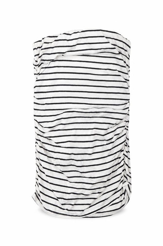 Front view of Dorothy Perkins women’s white striped wrap skirt, size UK 10