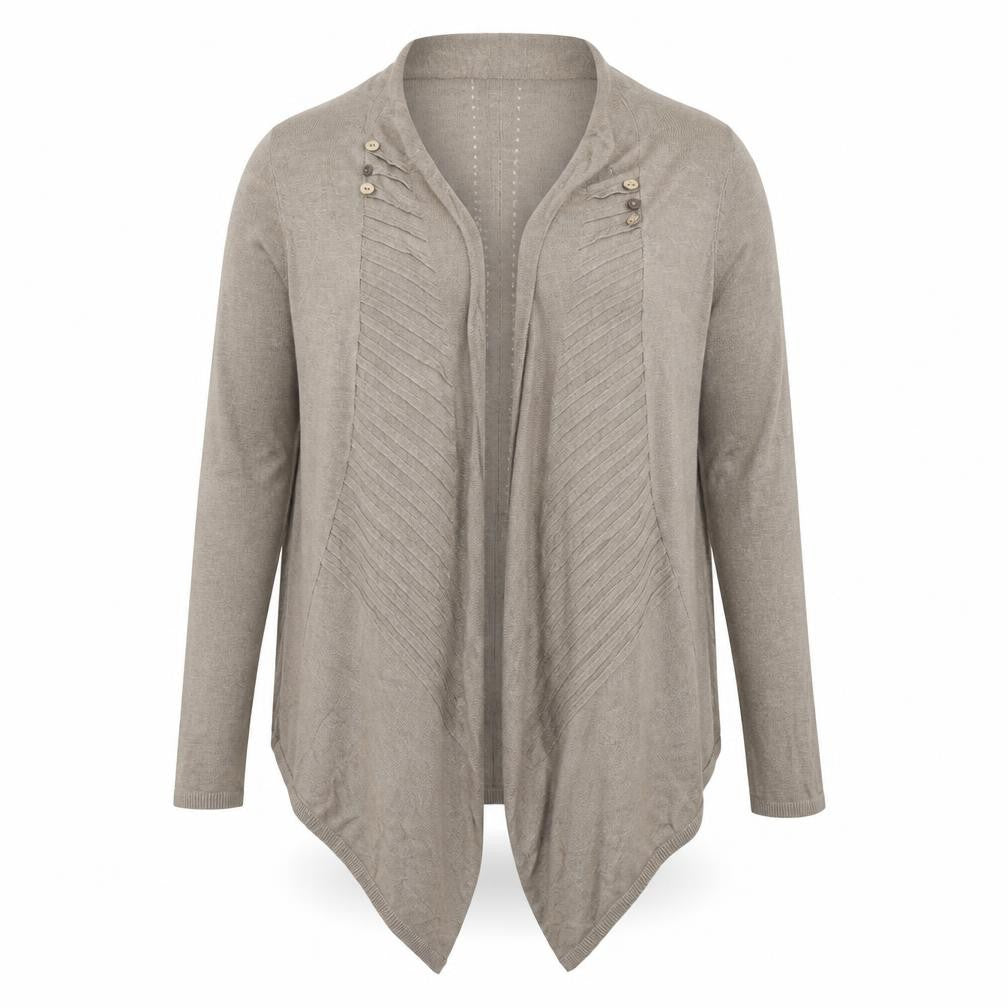 Front view of Per Una women’s brown cardigan jumper, size UK 16