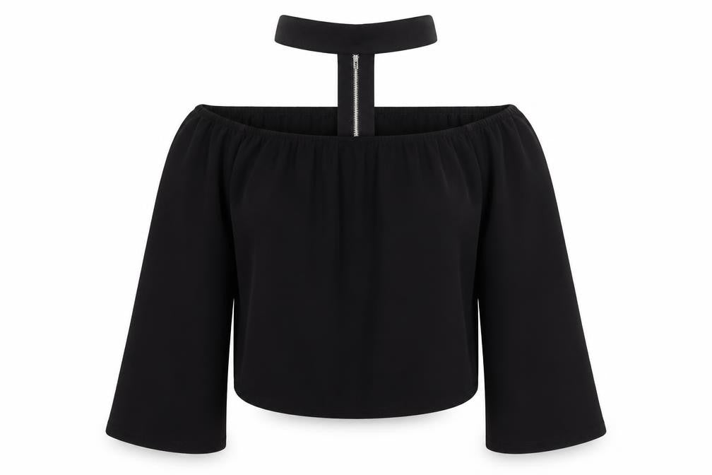 Front view of Missguided women’s black cropped t-shirt, size UK 10