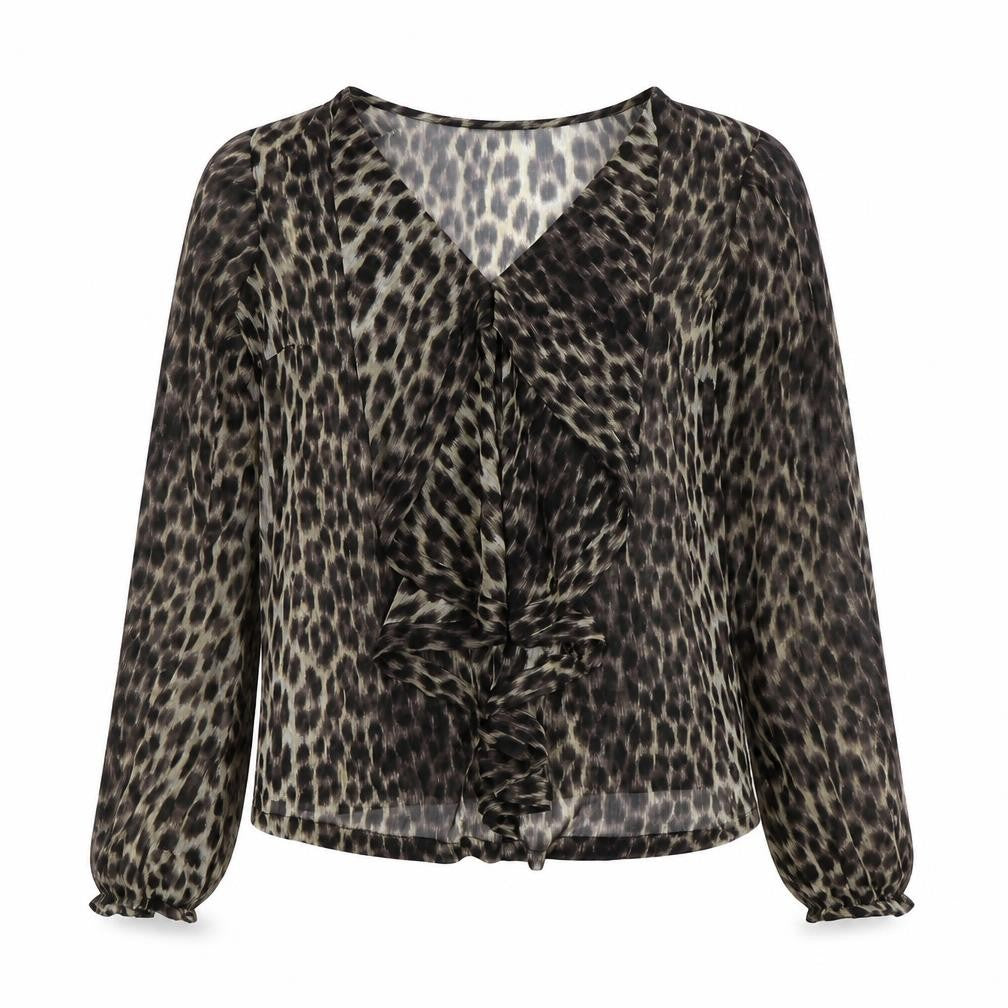 Front view of Vero Moda women’s brown animal print basic blouse, size S