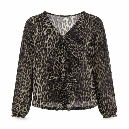 Front view of Vero Moda women’s brown animal print basic blouse, size S
