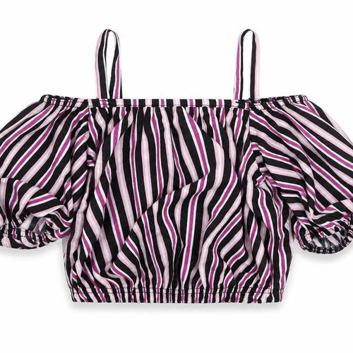 M&Co Girls Purple Striped  Cropped Blouse Size 9 Years