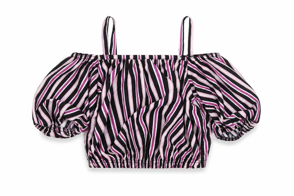 M&Co Girls Purple Striped  Cropped Blouse Size 9 Years