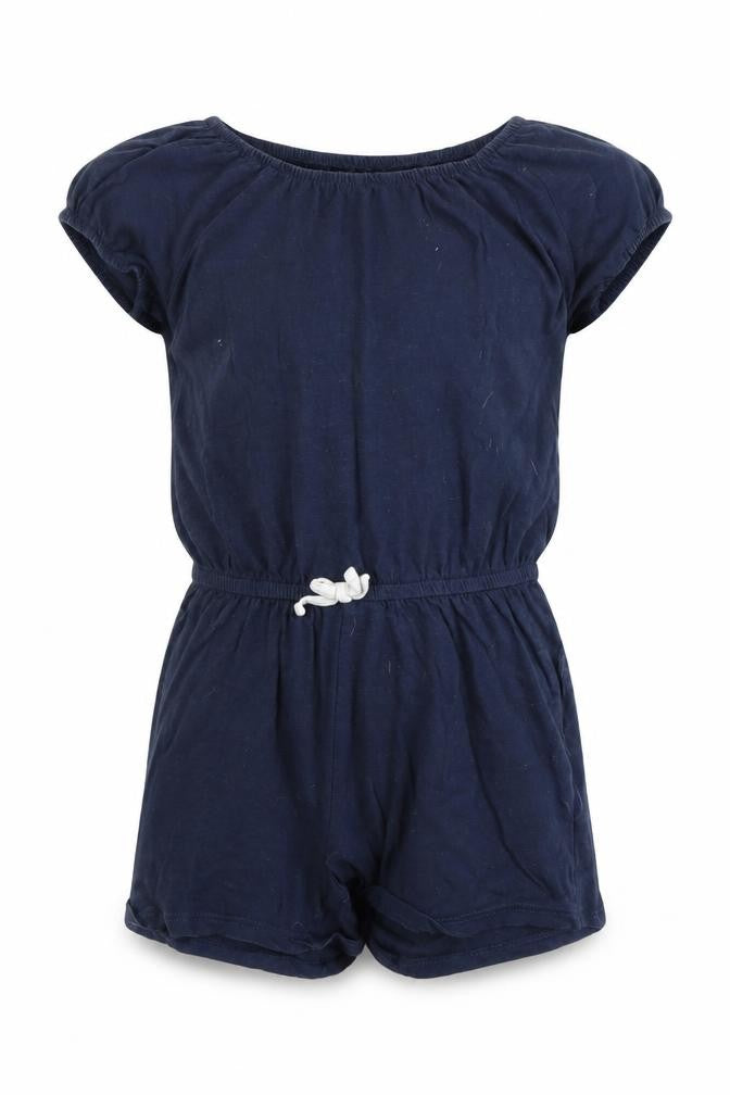 Front view of H&M girls’ blue romper one-piece, size 7, years