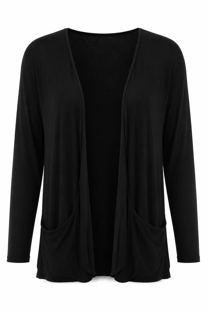 Front view of Mega Design women’s black cardigan jumper, size M