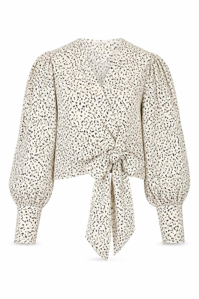 Front view of SHEIN women’s beige animal print basic blouse, size XS