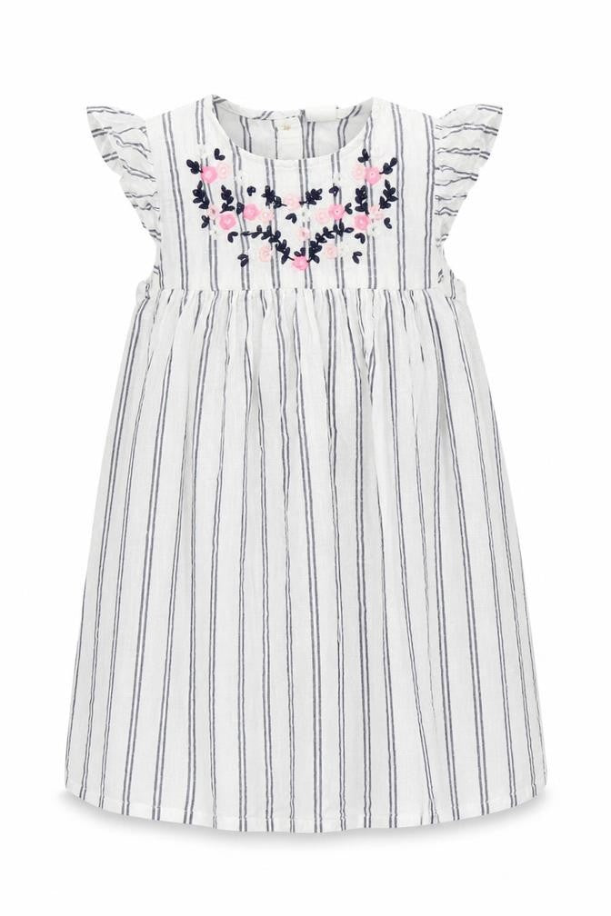 Front view of H&M girls’ white striped a-line, size 4, years