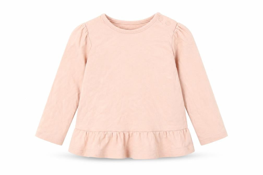 Front view of Tu girls’ pink basic t-shirt, size 6-9, months