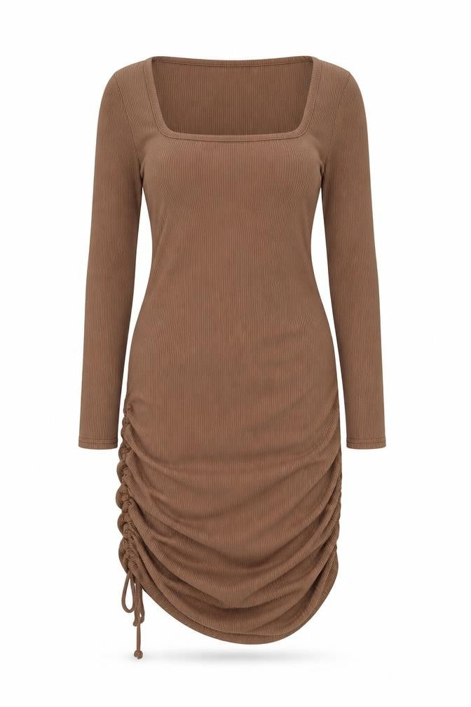 Front view of Boohoo women’s brown bodycon, size UK 6