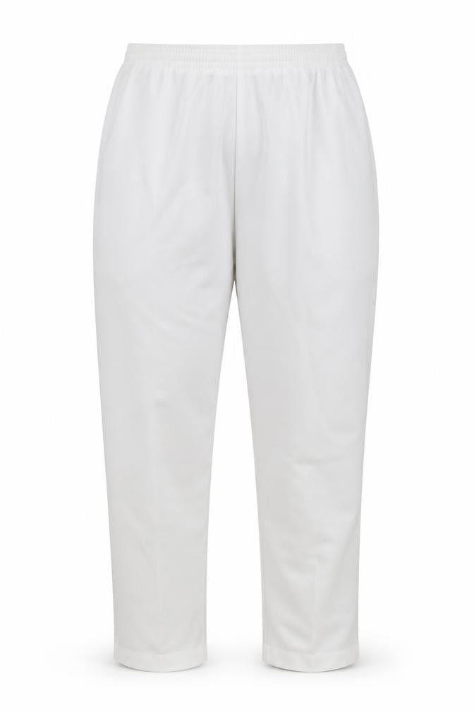Front view of Black Pepper women’s white trousers, size UK 14, 26-inch leg