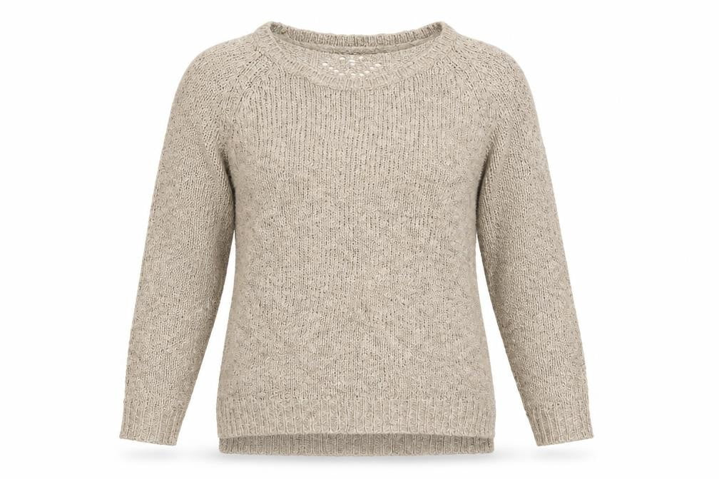 Front view of F&F women’s beige knit pullover sweatshirt, size UK 6