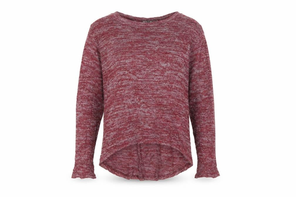 Front view of New Look girls’ purple batik knit pullover sweatshirt, size 14, years