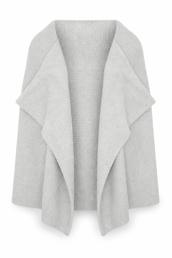 Front view of Marks & Spencer women’s grey knit cardigan jumper, size M
