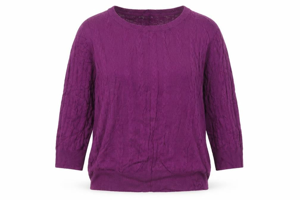 Front view of H&M women’s purple knit pullover sweatshirt, size S