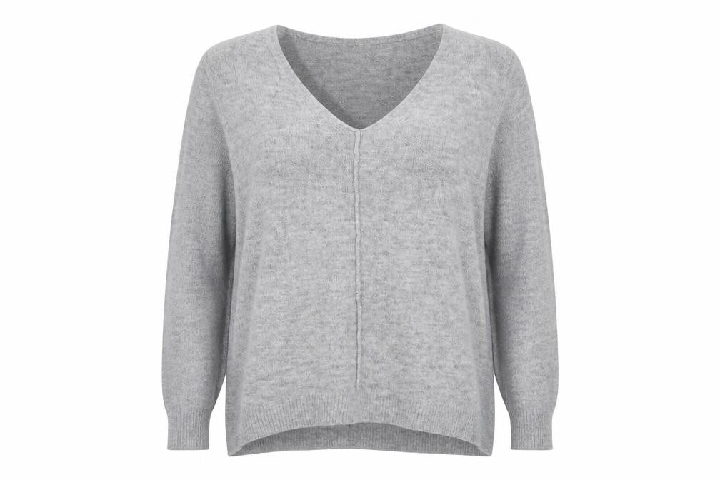 Front view of TU women’s grey knit pullover sweatshirt, size UK 16