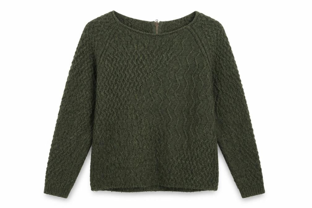 Front view of Next women’s green knit pullover sweatshirt, size UK 14