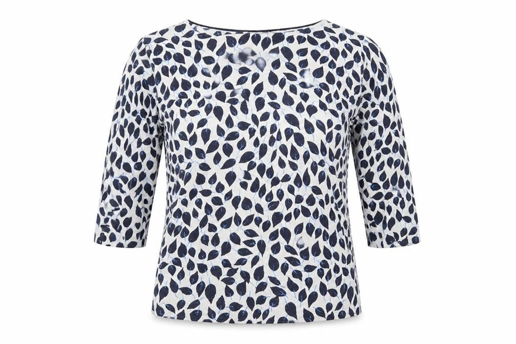 Front view of Debenhams women’s white polka dot knit pullover sweatshirt, size UK 14