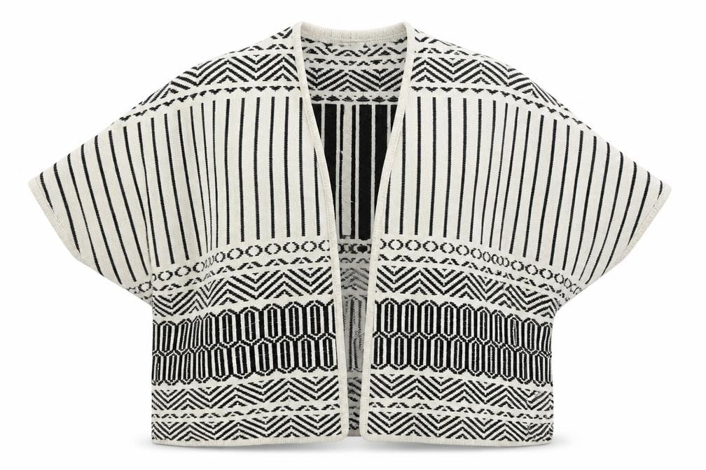 Front view of H&M women’s ivory geometric wrap jumper, size XS