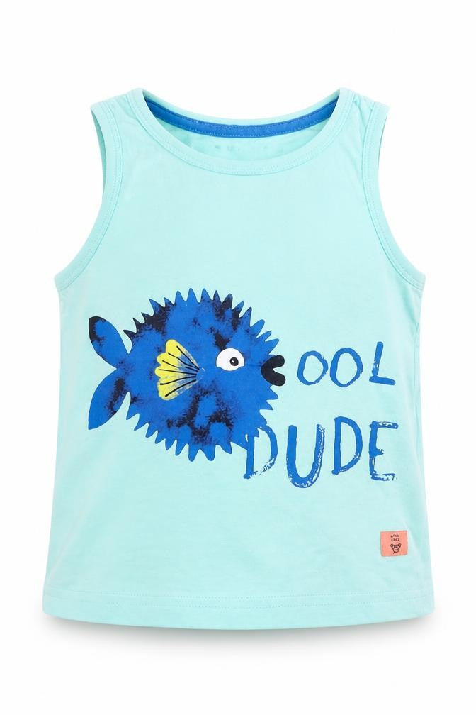 Front view of Nutmeg girls’ blue basic tank, size 2-3, years - cool dude