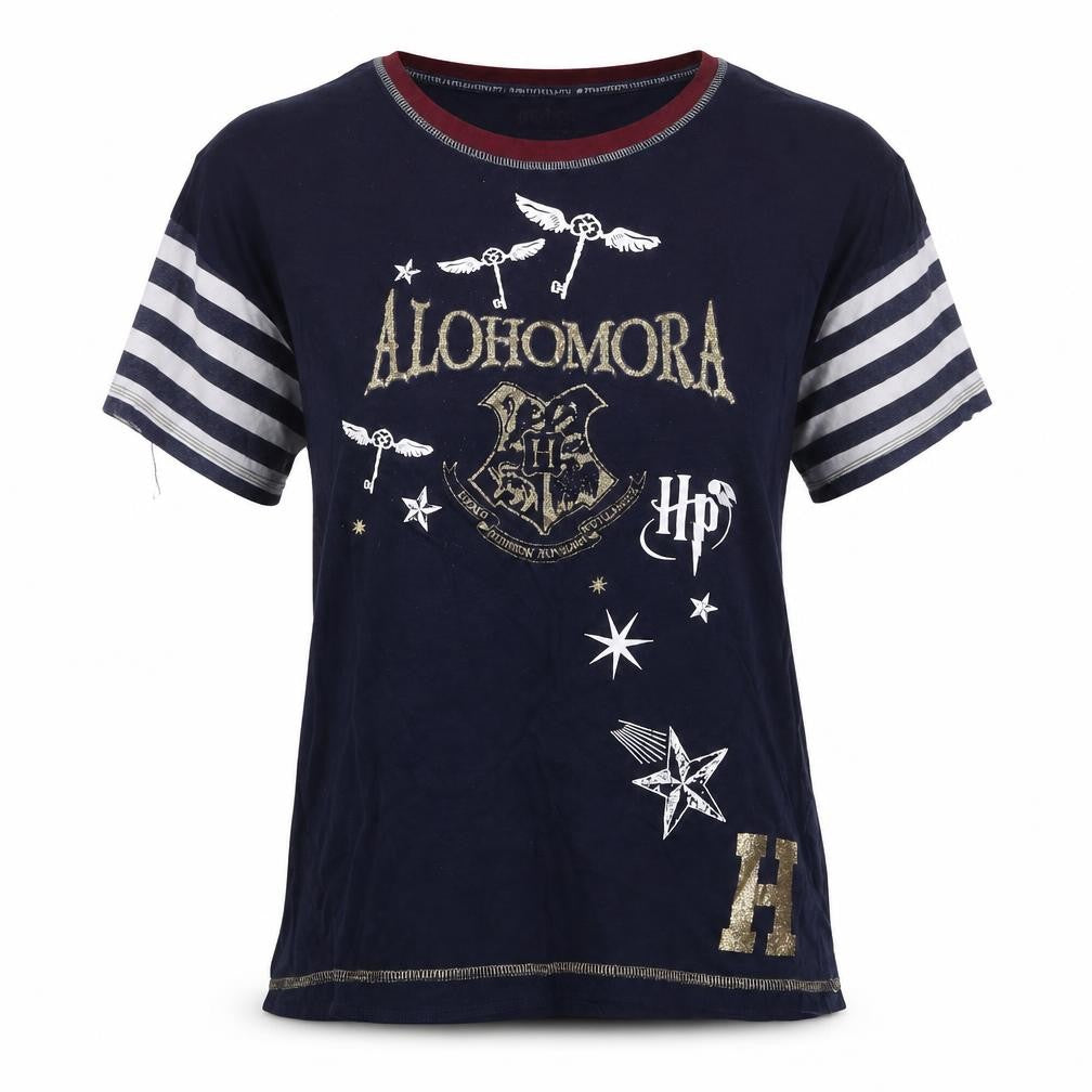 Front view of Love To Lounge women’s blue solid top pyjama top, size UK 6, - harry potter
