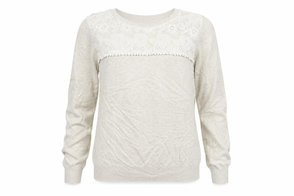 Front view of Dorothy Perkins women’s beige jumper, size UK 12